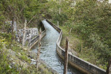 An acquaduct streaming water downhill from the Sierra de las Minas, a moutain range in eastern Guatemala.